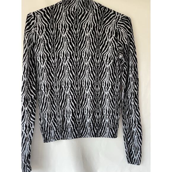 ATM Animal Print Cashmere Cotton Mock Neck Sweater Zebra XS EUC - Picture 2 of 10